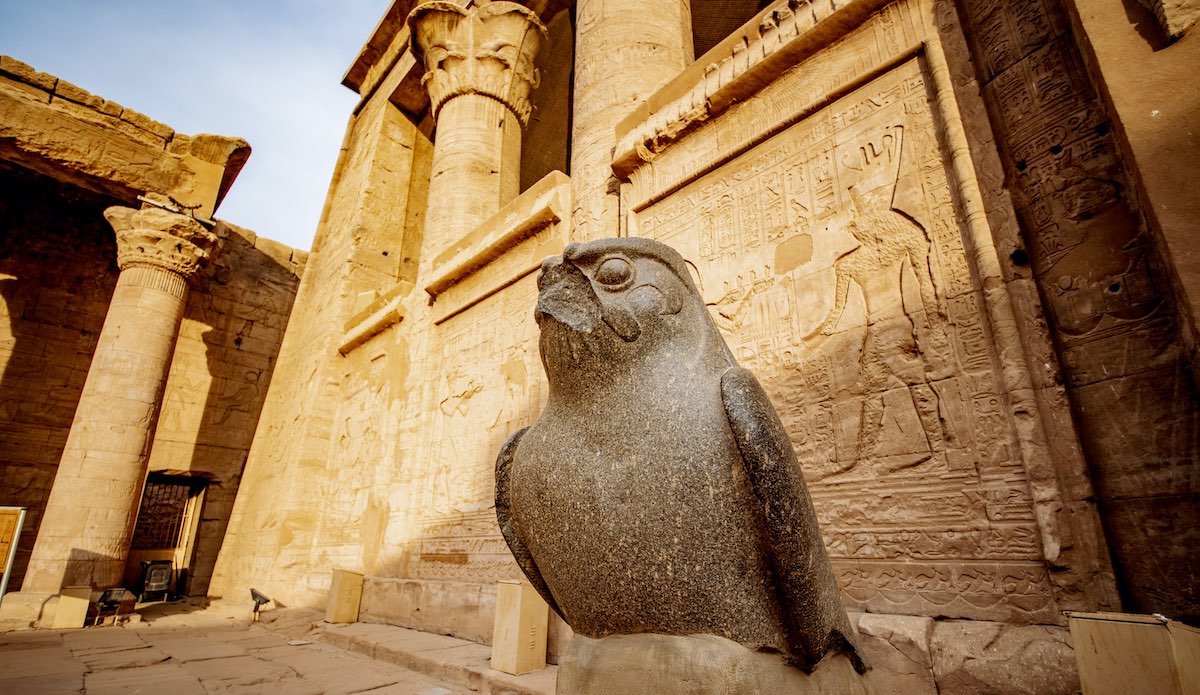 Statue of Horus falcon God at Temple of Horus or Edfu Temple in Egypt